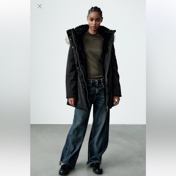 ZARA WATER AND WIND PROTECTION PARKA XS BLACK FUR WINTER COAT JACKET 1255/777 - Picture 3 of 17